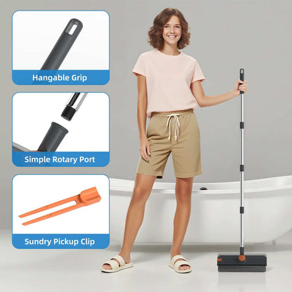 NXTLVL 3-in-1 Long Handle Floor Scrub Brush with Squeegee