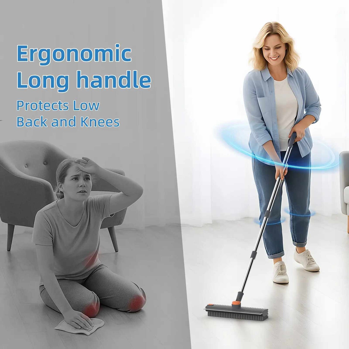 NXTLVL 3-in-1 Long Handle Floor Scrub Brush with Squeegee