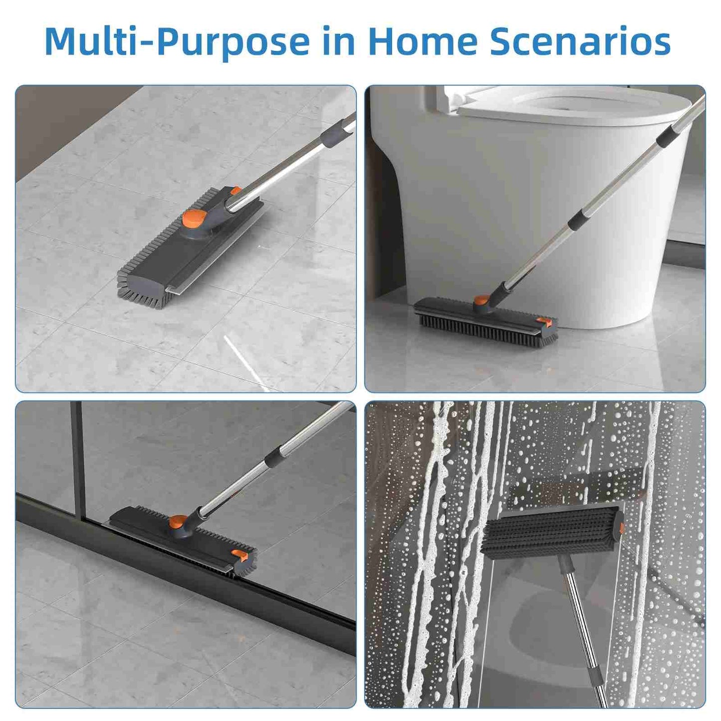 NXTLVL 3-in-1 Long Handle Floor Scrub Brush with Squeegee
