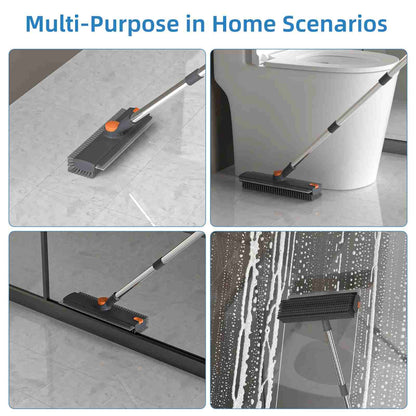 NXTLVL 3-in-1 Long Handle Floor Scrub Brush with Squeegee