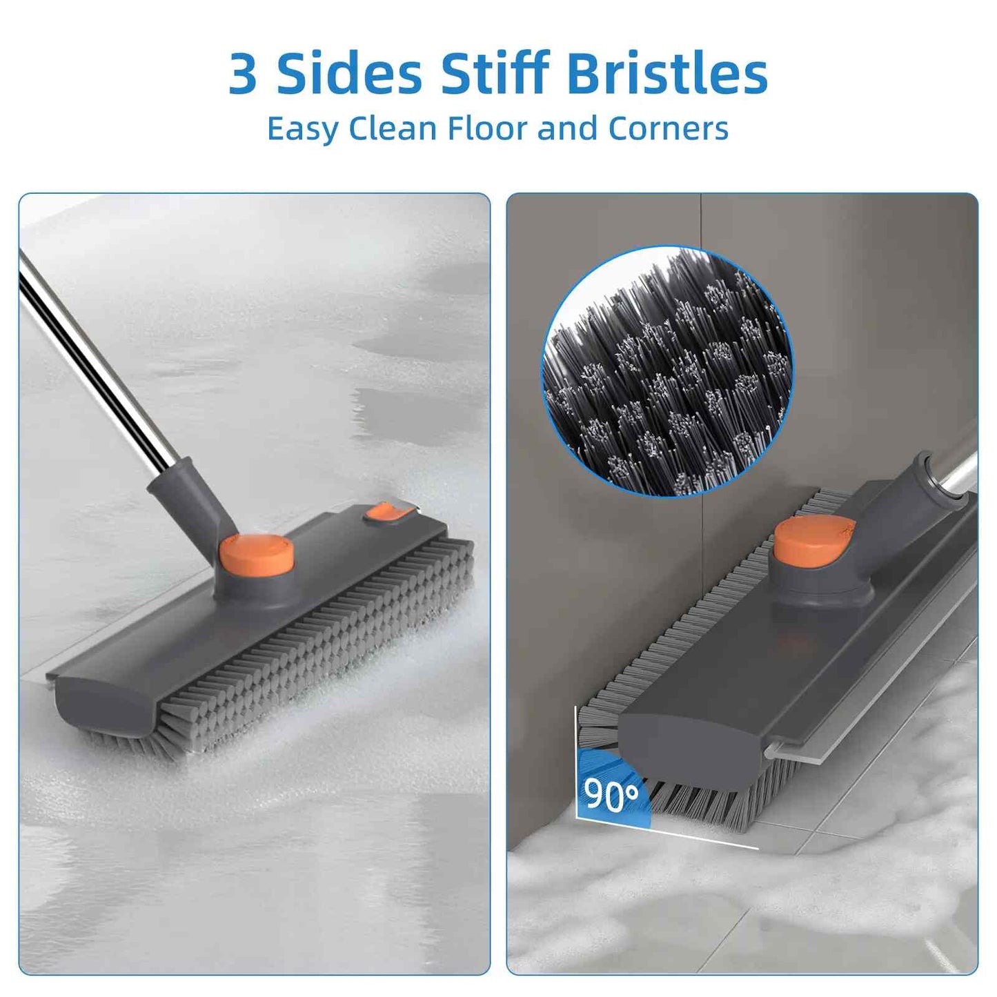 NXTLVL 3-in-1 Long Handle Floor Scrub Brush with Squeegee
